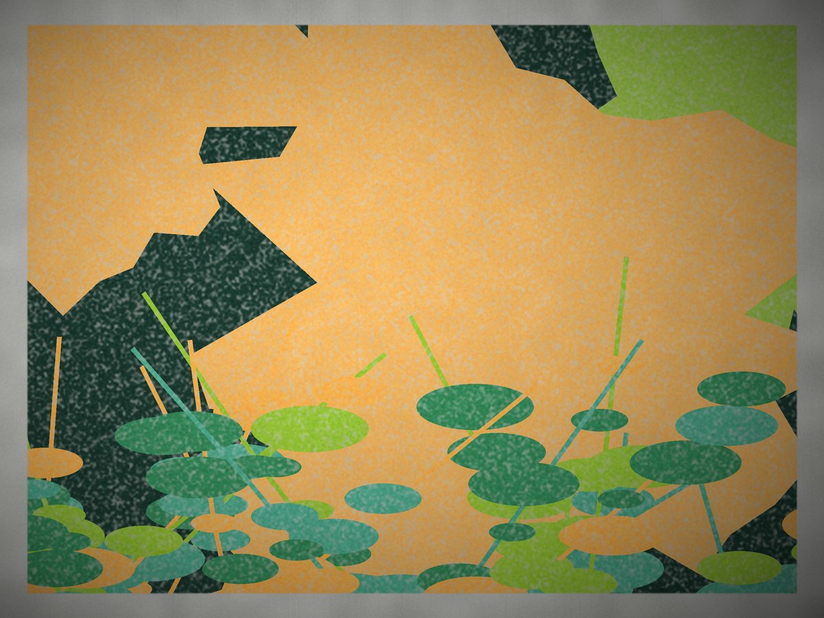 Mural botânico com folhagens verdes sobre fundo laranja