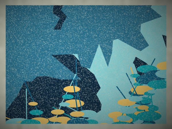 Mural botânico em verdes e azuis numa escola